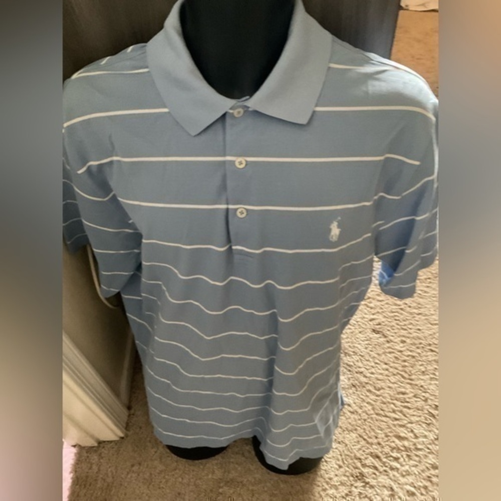 Men’s used Ralph Lauren Polo striped blue shirt size L large